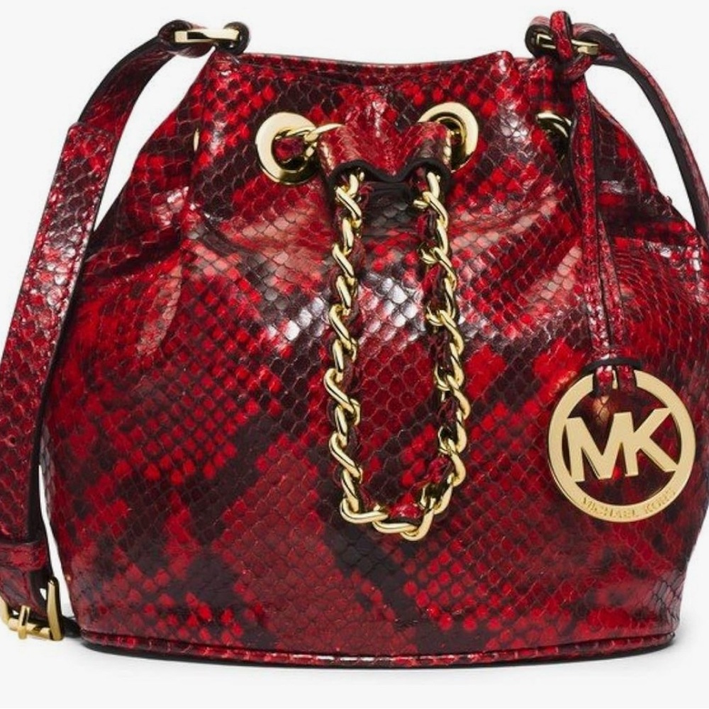 NWT Michael Kors Red Embossed Leather Crossbody Bag